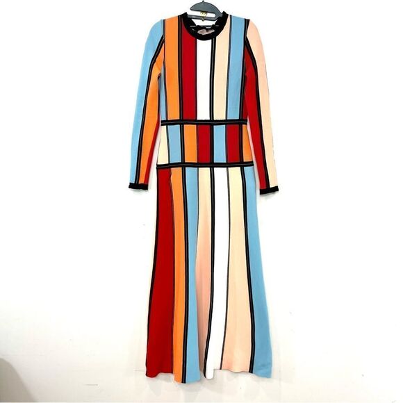 Roksanda Cutout Multi Color Block Stretch Knit Midi Dress Vertical Striped M - Picture 5 of 14